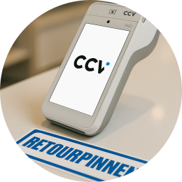 CCV Mobile A920 met een retourpinnen sticker eronder