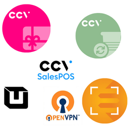 Logo's van onze betaalapps: CCV Connect, CCV Swap, CCV SalesPOS, unTill, OpenVPN en Scan'r