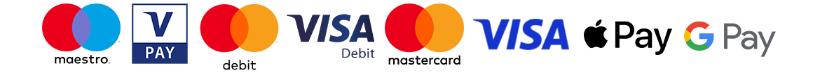 maestro, vpay, visa, mastercard, JCB, UnionPay, Apple Pay en Google Pay logo's