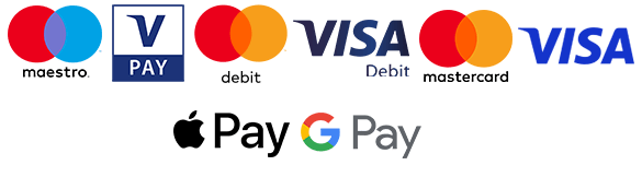 maestro, vpay, visa, mastercard, JCB, UnionPay, Apple Pay en Google Pay logo's