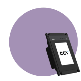 Paarse achtergrond met CCV Frame IM15 onbemande pinautomaat