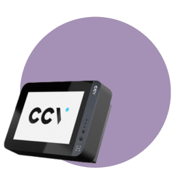 Paarse achtergrond met CCV IM15 onbemande pinautomaat