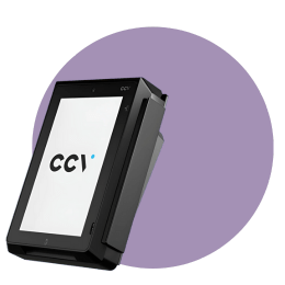 Paarse achtergrond met CCV IM30 onbemande pinautomaat