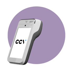 Paarse achtergrond met CCV Mobile A920 mobiele pinautomaat
