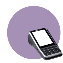 Paarse achtergrond met CCV Mobile V400M mobiele pinautomaat