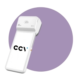 CCV Plus Mobile A960 met een paarse cirkel op de achtergrond