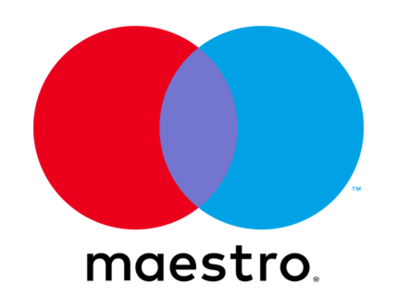 Maestro logo dat bestaat uit een rode en blauwe cirkel die elkaar overlappen