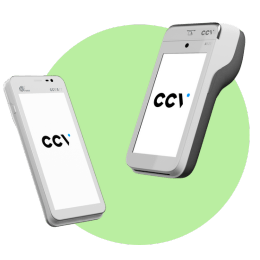 Groene cirkel met een CCV Compact A77C en CCV Mobile A920 mobiele pinautomaat