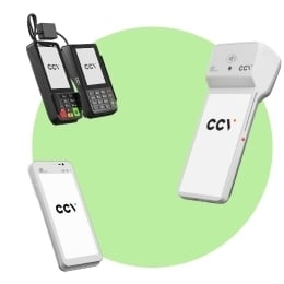 Groene cirkel met een CCV Compact A77C, CCV Duo Base A80-A35 en CCV Mobile Plus A960 pinautomaat