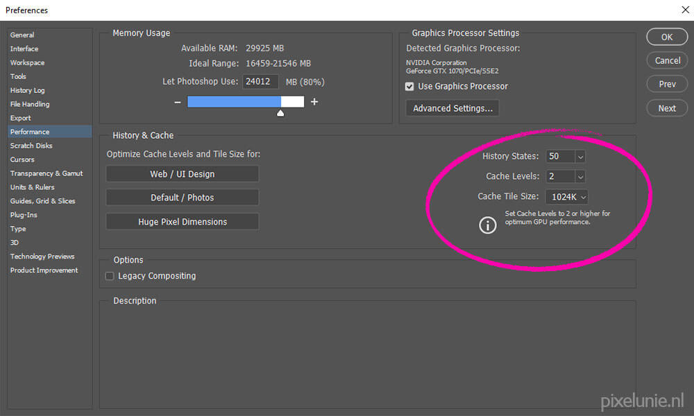 Photoshop tip: pas de cache levels aan Photoshop tip: pas de cache levels aan