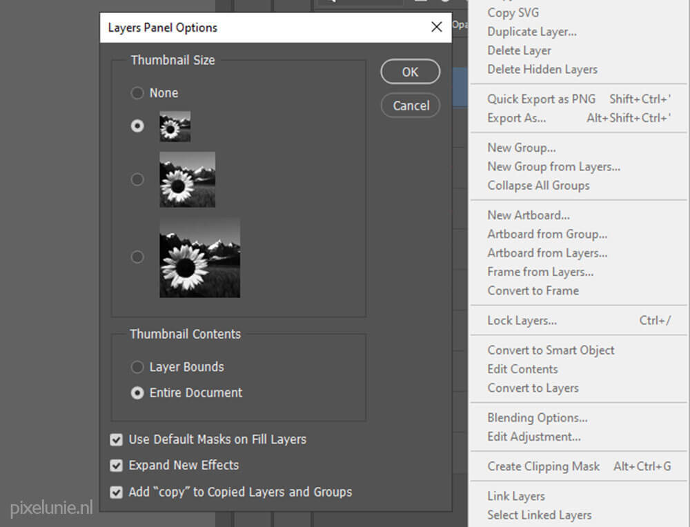 Photoshop tips: zet het gebruik van thumbnails uit in je layers Photoshop tips: zet het gebruik van thumbnails uit in je layers