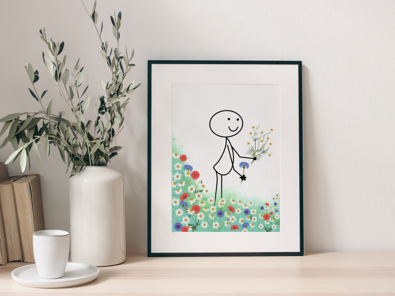 poster met veldbloemen en Robin