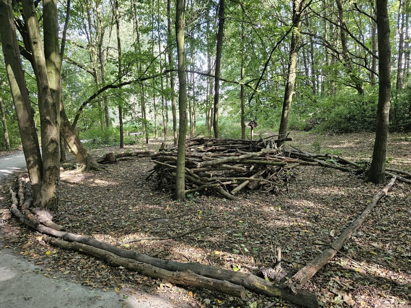 Houten figuren en fabelachtig sprookje door Paul de Wachter en  Nadia Waumans in het toverbos in Burcht