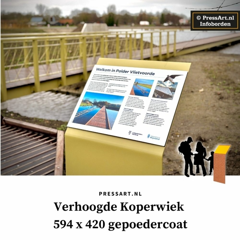 verhoogde frame cortenstaal infobord maar dan gepoedercoat