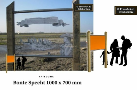 Stalen frame met doorkijkplaat en informatiebord, type 1172 Bonte Specht Transparant.
