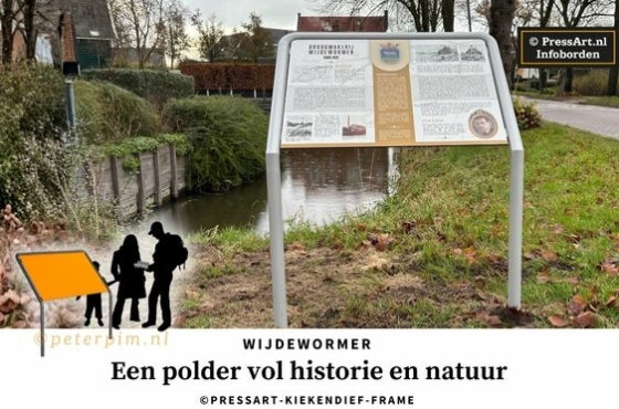Informatiebord over de geschiedenis van droogmakerij Wijdewormer bij Neck, gemeente Wormerland