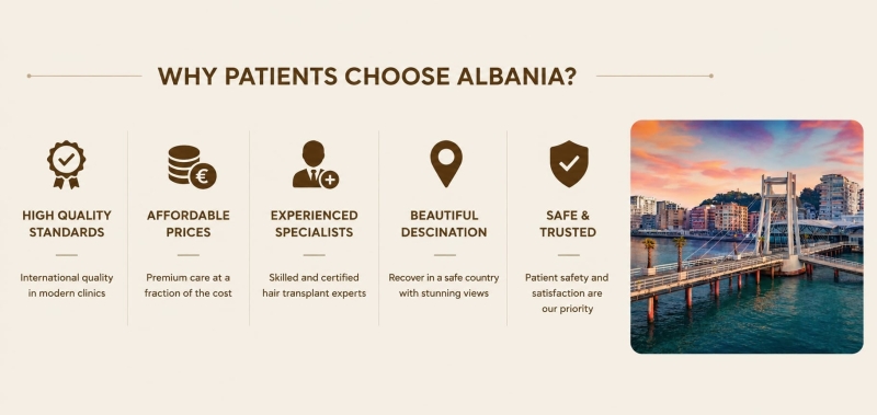 Haartransplantatie in Albanie is populair vanwege de lage kosten ten opzichte van de hoge kwaliteit. Lees hieronder de precieze redenen van groei in medisch toerisme in steden als Tirana en Durres.