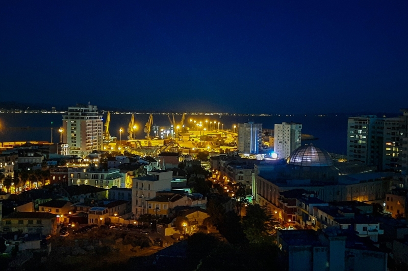 Panoramic view from the Balcony of Durrës overlooking the Adriatic Sea, the city skyline and Albania's largest port, featured in our Durrës City Guide.