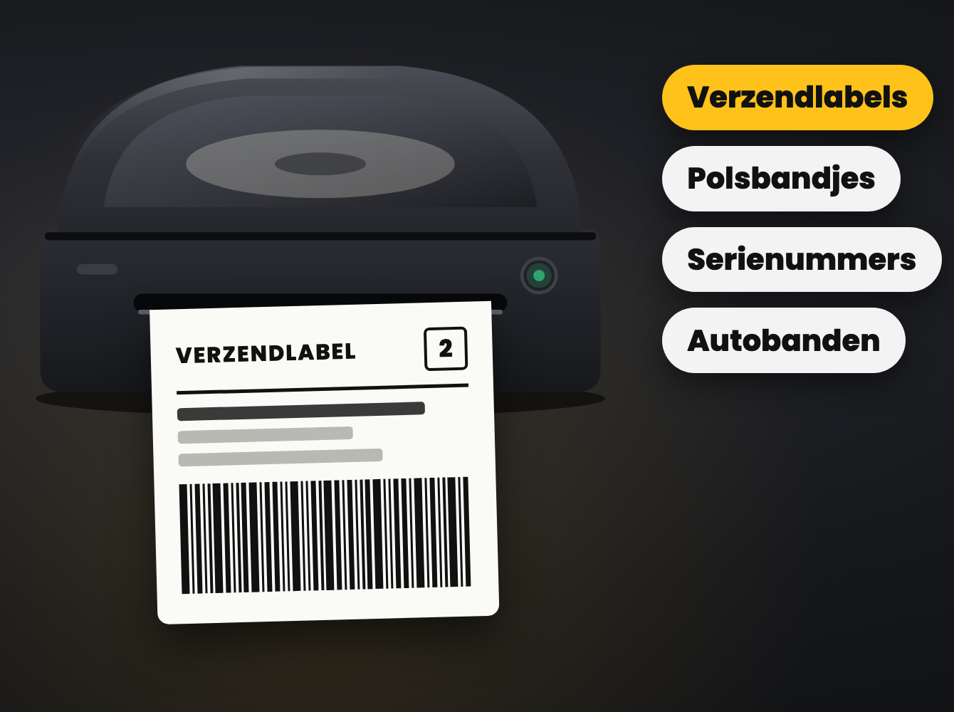 Toepassingen van een labelprinter Labelprinter met een verzendlabel en toepassingen: verzendlabels, polsbandjes, serienummers en autobanden