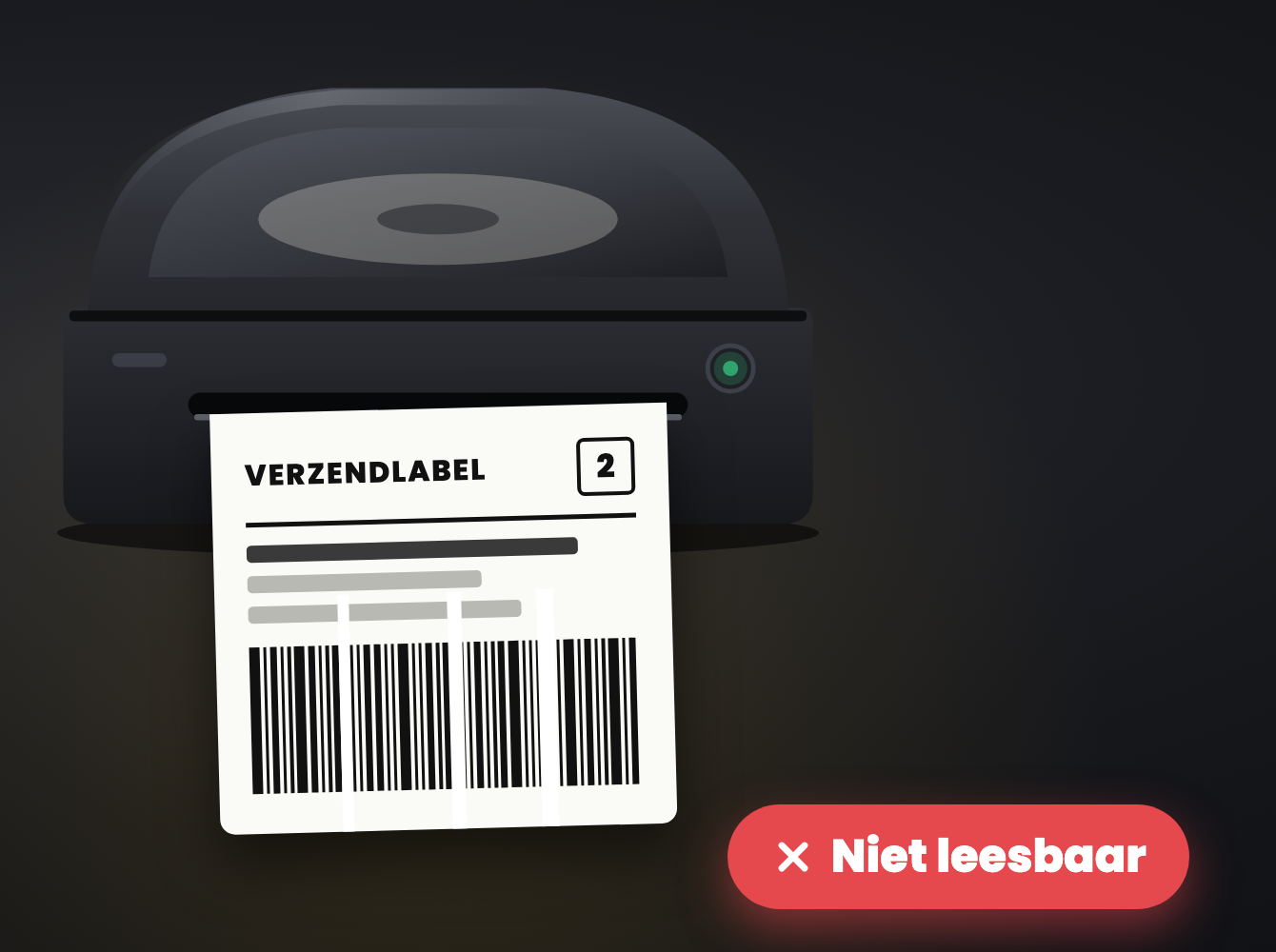 Witte strepen in de barcode van een verzendlabel Labelprinter print een verzendlabel met witte strepen door de barcode, waardoor de barcode niet leesbaar is