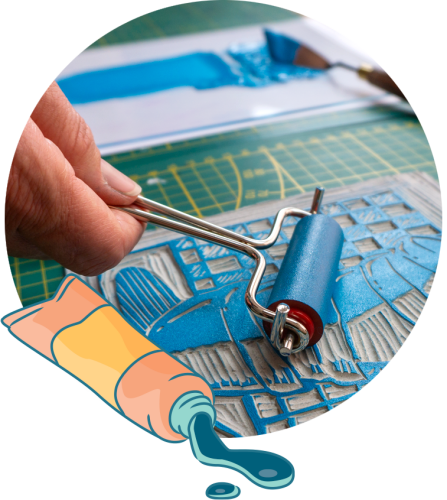 Lino inrollen met inkt