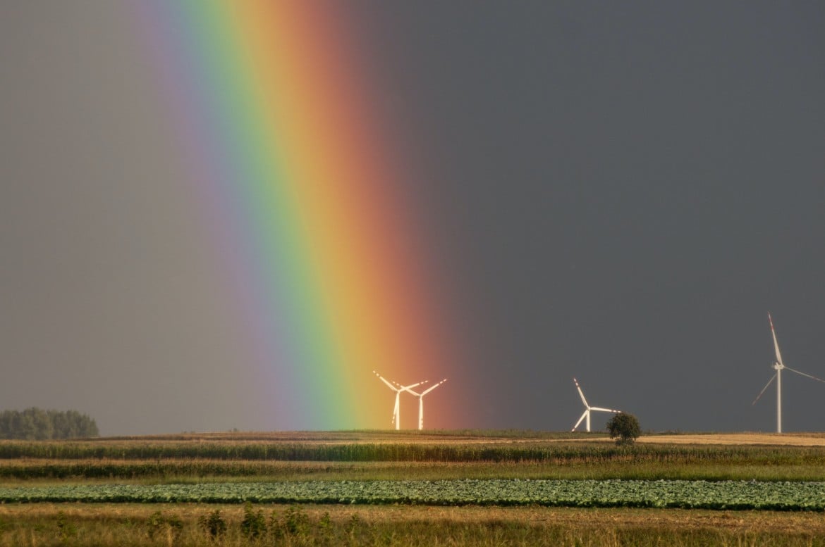 regenboog, polder, windmolens, tevreden zijn