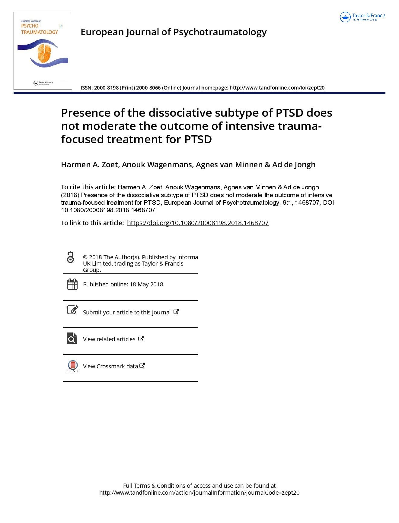Presence of the dissociative subtype of PTSD does not moderate treatment outcome