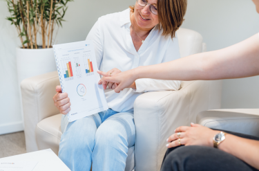 een persoonlijk Insights Discovery profiel wordt besproken met coachee