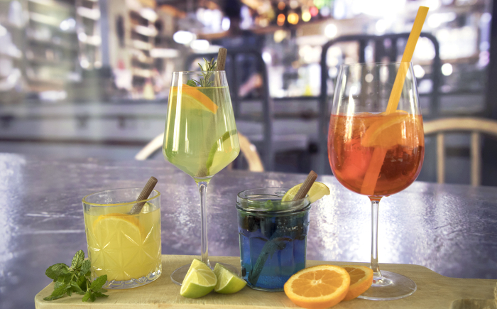 Several drinks with pasta straws