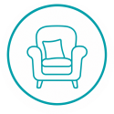 Icoon van een fauteuil, de rustige setting van een regressietherapiesessie