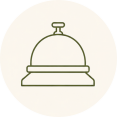 Pictogram van een hotelbel als symbool voor het gebruik van ARORA in hotels, resorts en hospitalityconcepten.