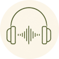 Icoon voor de ARORA-ervaring waarbij audio via de hoofdtelefoon wordt gecombineerd met voelbare haptische impulsen.