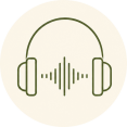 Icoon voor de ARORA-ervaring waarbij audio via de hoofdtelefoon wordt gecombineerd met voelbare haptische impulsen.