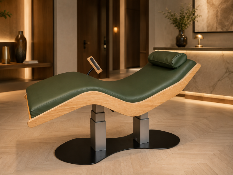 Relax Sensation ARORA Lift met groene bekleding en houten afwerking in een luxe hotel- en wellnessomgeving.