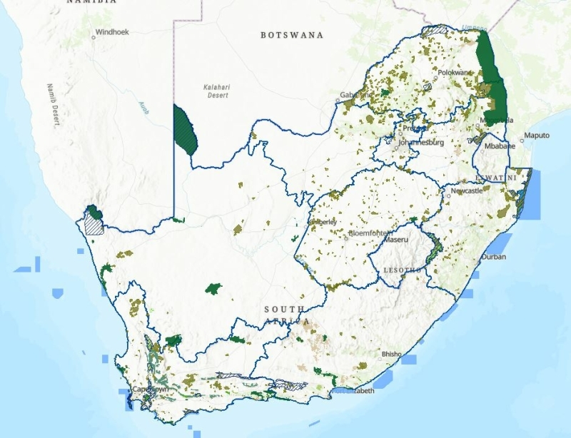 kaart reservaten Zuid-Afrika