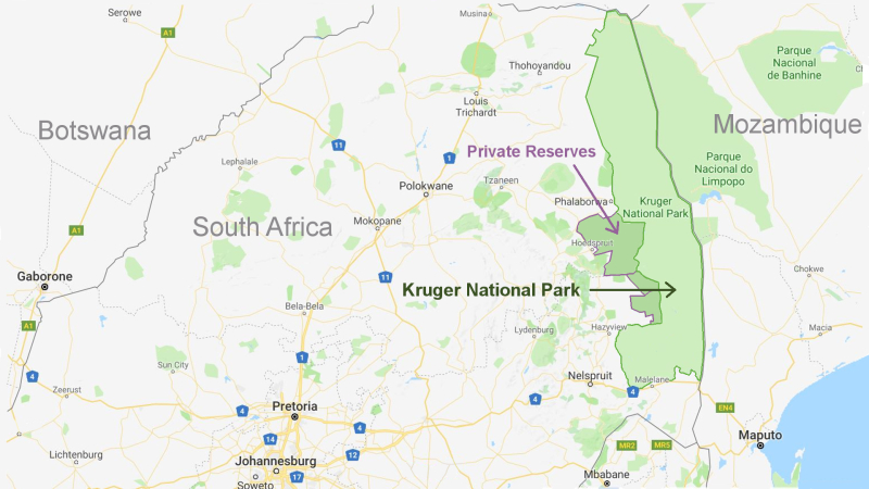 Kruger en gerater Kruger kaart