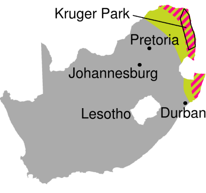 malaria kaart Zuid-Afrika