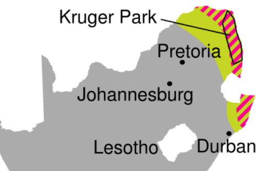 malaria kaart Zuid-Afrika