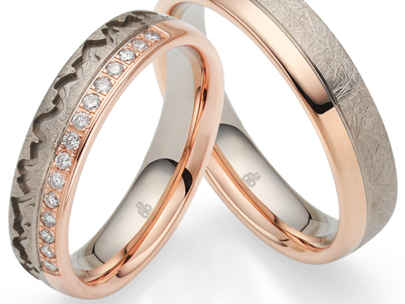 Rosegouden trouwring met palladium en groef design rauschmayer