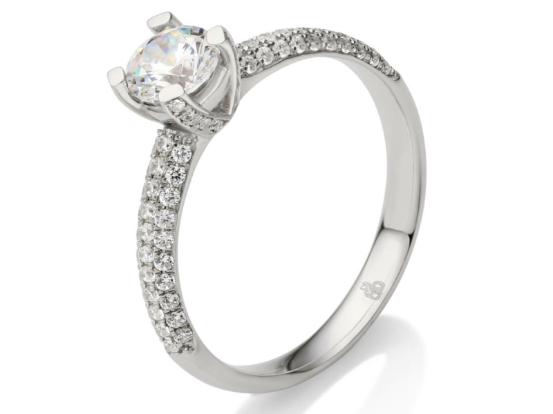 Solitairring witgoud met veel diamanten Rauschmayer