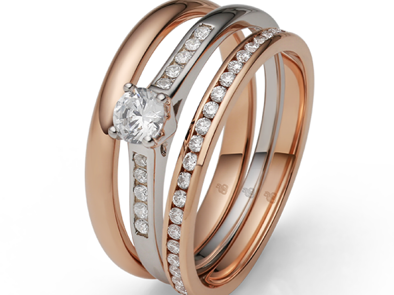 Verlovingsringenset rosegoud en witgoud met diamanten Rauschmayer