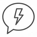 Lijntekening icoon van een spreekballon met een bliksemflits, symbool voor de blokkade en angst om Nederlands te spreken, of het snel overschakelen naar Engels.  Exporteren naar Spreadsheets