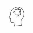 Icoon van een hoofd met een puzzelstuk, symbool voor het ondersteunen van beelddenkers met visuele leermethoden.