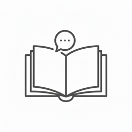 Icoon van een open boek met een spraakwolk, symbool voor NT2-lessen en het leren van Nederlands voor volwassenen.