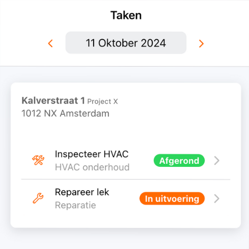 Buitendienst App Template taakoverzicht