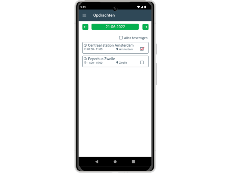 Opdrachtenscherm Android