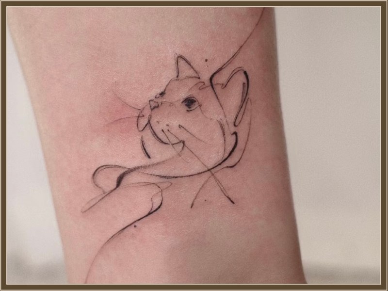 cat tattoo fine line