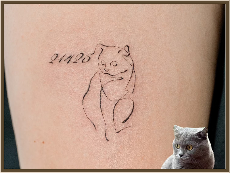 cat tattoo with date