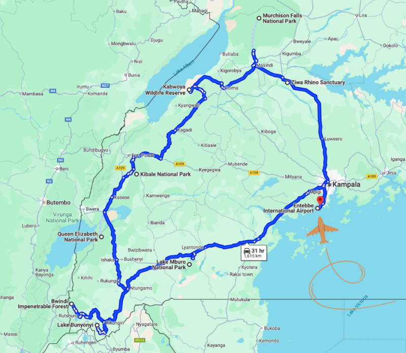 Voorbeeld reisroute Oeganda voorbeeld reisroute oegenda