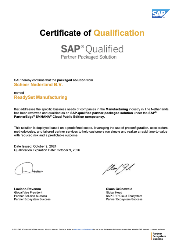 Certioficaat ReadySet Manufacturing